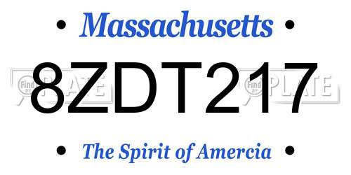 8ZDT217 Massachusetts License Plate