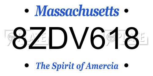 8ZDV618 Massachusetts License Plate