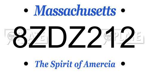 8ZDZ212 Massachusetts License Plate