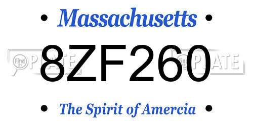 8ZF260 Massachusetts License Plate