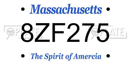 8ZF275 Massachusetts License Plate