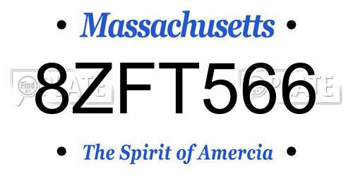 8ZFT566 Massachusetts License Plate