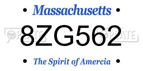 8ZG562 Massachusetts License Plate