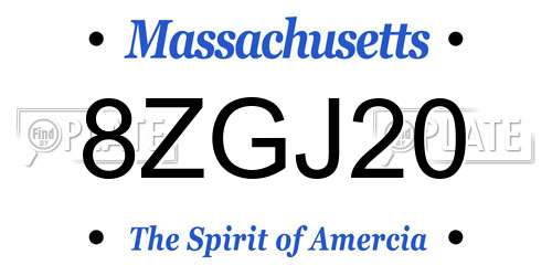8ZGJ20 Massachusetts License Plate