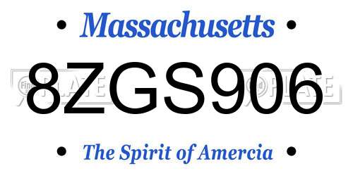 8ZGS906 Massachusetts License Plate