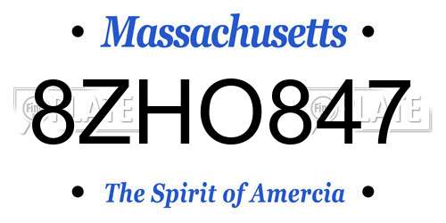 8ZHO847 Massachusetts License Plate