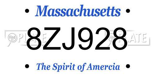 8ZJ928 Massachusetts License Plate