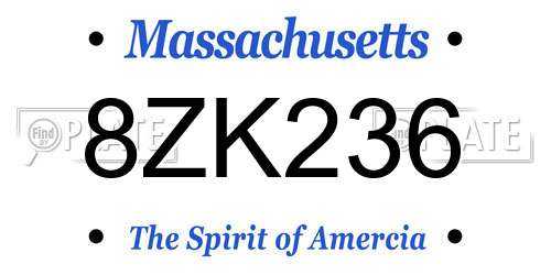 8ZK236 Massachusetts License Plate