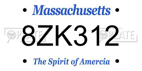 8ZK312 Massachusetts License Plate