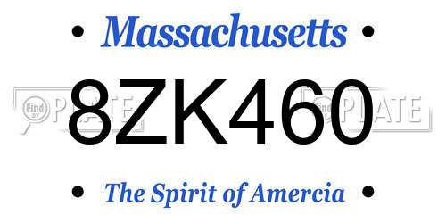 8ZK460 Massachusetts License Plate