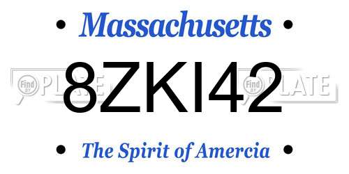8ZKI42 Massachusetts License Plate