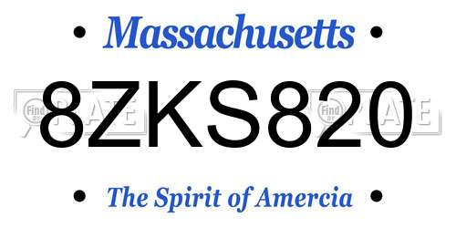 8ZKS820 Massachusetts License Plate