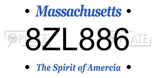 8ZL886 Massachusetts License Plate