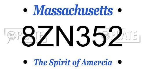 8ZN352 Massachusetts License Plate
