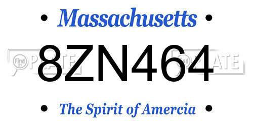 8ZN464 Massachusetts License Plate