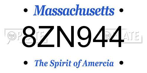 8ZN944 Massachusetts License Plate