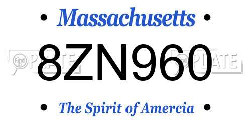 8ZN960 Massachusetts License Plate