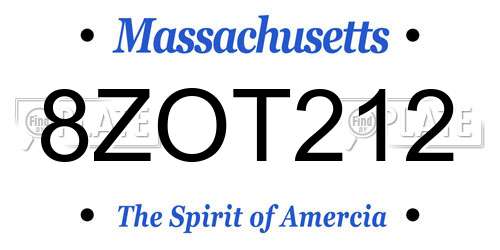 8ZOT212 Massachusetts License Plate