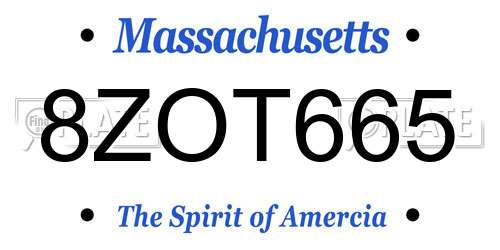 8ZOT665 Massachusetts License Plate