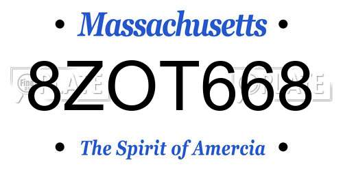 8ZOT668 Massachusetts License Plate