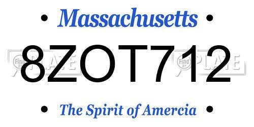 8ZOT712 Massachusetts License Plate