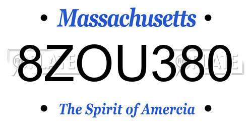 8ZOU380 Massachusetts License Plate