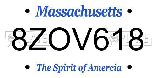 8ZOV618 Massachusetts License Plate