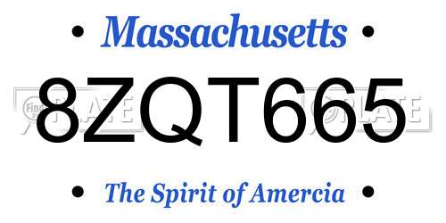 8ZQT665 Massachusetts License Plate