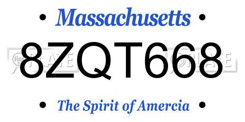 8ZQT668 Massachusetts License Plate