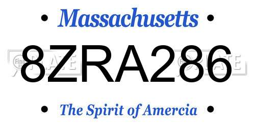 8ZRA286 Massachusetts License Plate