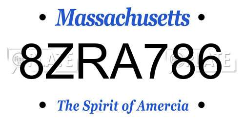 8ZRA786 Massachusetts License Plate