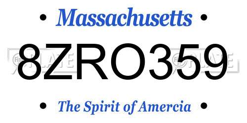 8ZRO359 Massachusetts License Plate