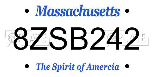 8ZSB242 Massachusetts License Plate
