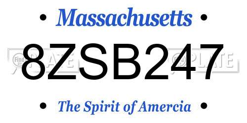 8ZSB247 Massachusetts License Plate