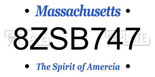 8ZSB747 Massachusetts License Plate