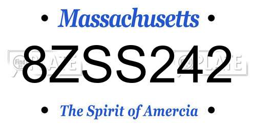 8ZSS242 Massachusetts License Plate