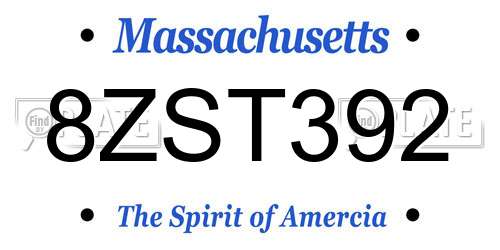 8ZST392 Massachusetts License Plate