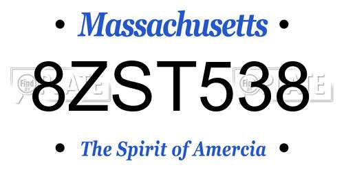 8ZST538 Massachusetts License Plate