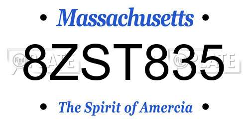 8ZST835 Massachusetts License Plate