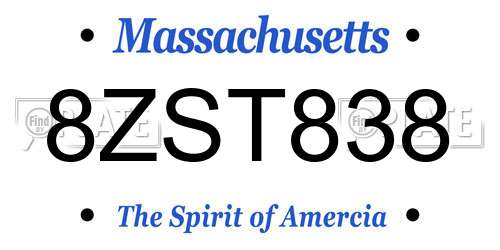 8ZST838 Massachusetts License Plate