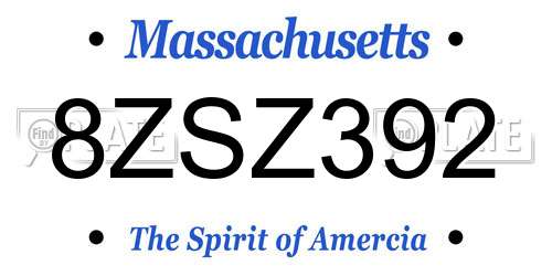 8ZSZ392 Massachusetts License Plate