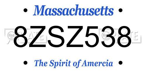 8ZSZ538 Massachusetts License Plate