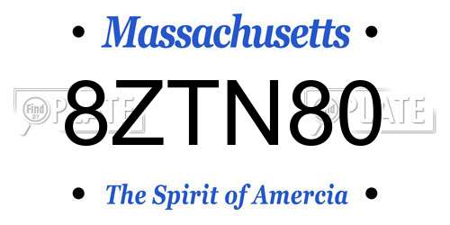 8ZTN80 Massachusetts License Plate