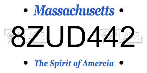 8ZUD442 Massachusetts License Plate