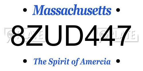 8ZUD447 Massachusetts License Plate