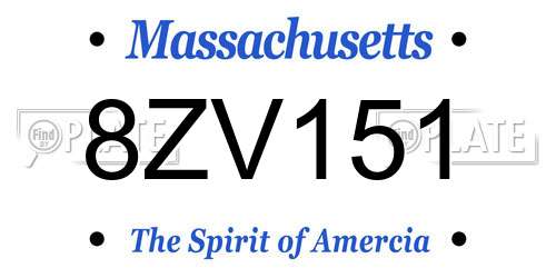 8ZV151 Massachusetts License Plate