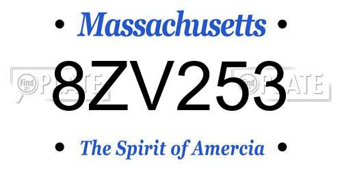 8ZV253 Massachusetts License Plate