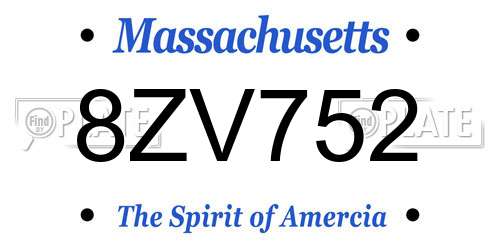 8ZV752 Massachusetts License Plate