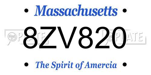 8ZV820 Massachusetts License Plate