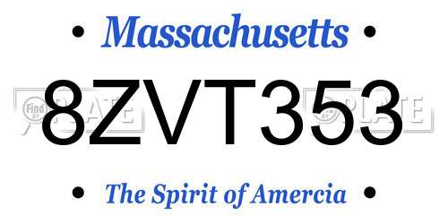 8ZVT353 Massachusetts License Plate